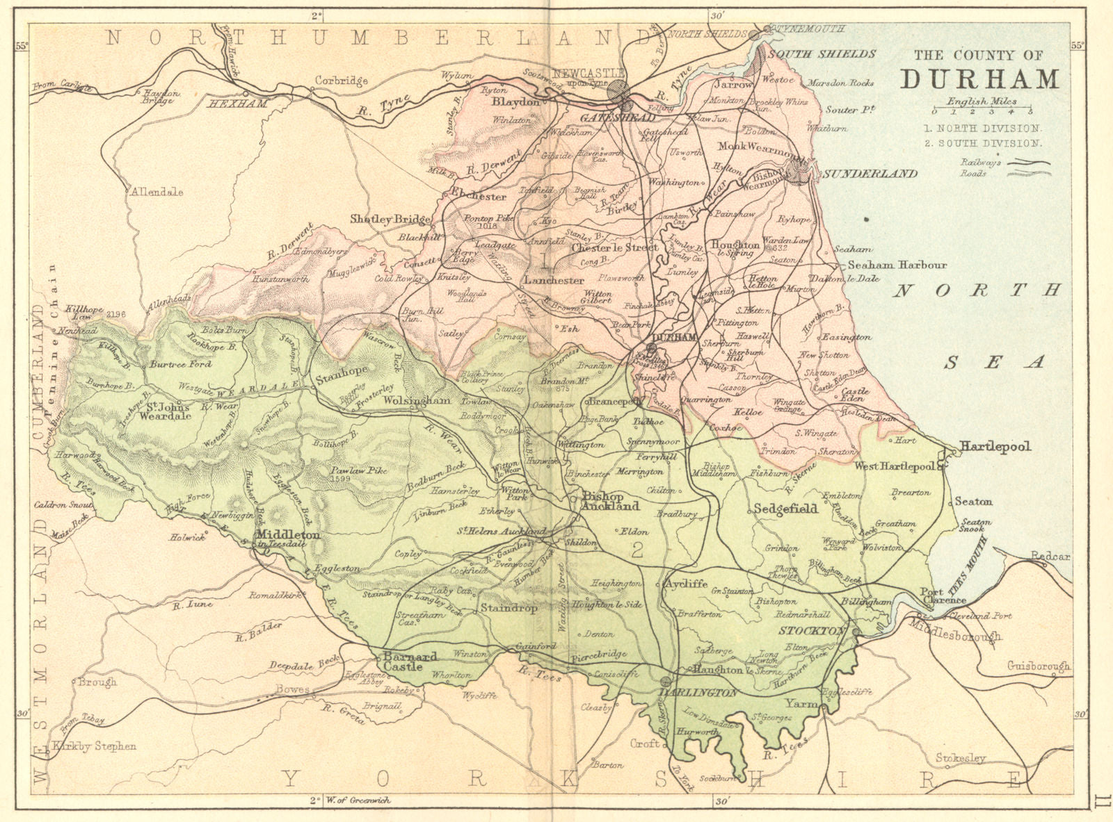 DURHAM. Philip 1873 old antique vintage map plan chart